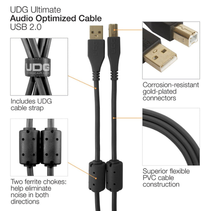 UDG Ultimate U95001 USB2 Cable A - B Black Straight 1m (63/C - U95001BL) - Gsus4