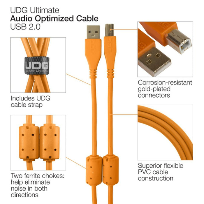 UDG Ultimate U95001 USB2 Cable A - B Orange Straight 1m (63/C - U95001OR) - Gsus4