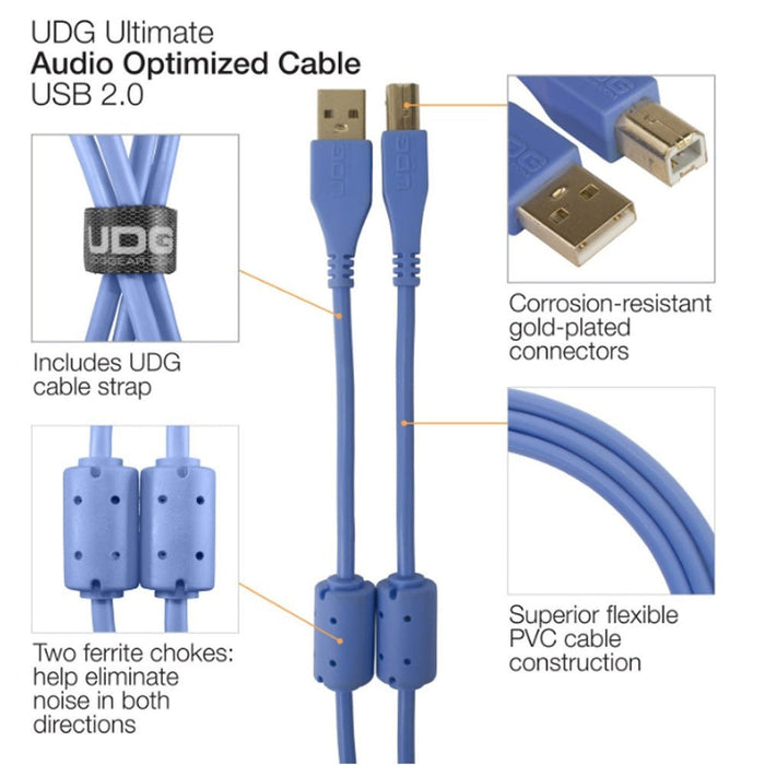 UDG Ultimate U95002 USB2 Cable A - B Blue Straight 2m (63/C - U95002LB) - Gsus4