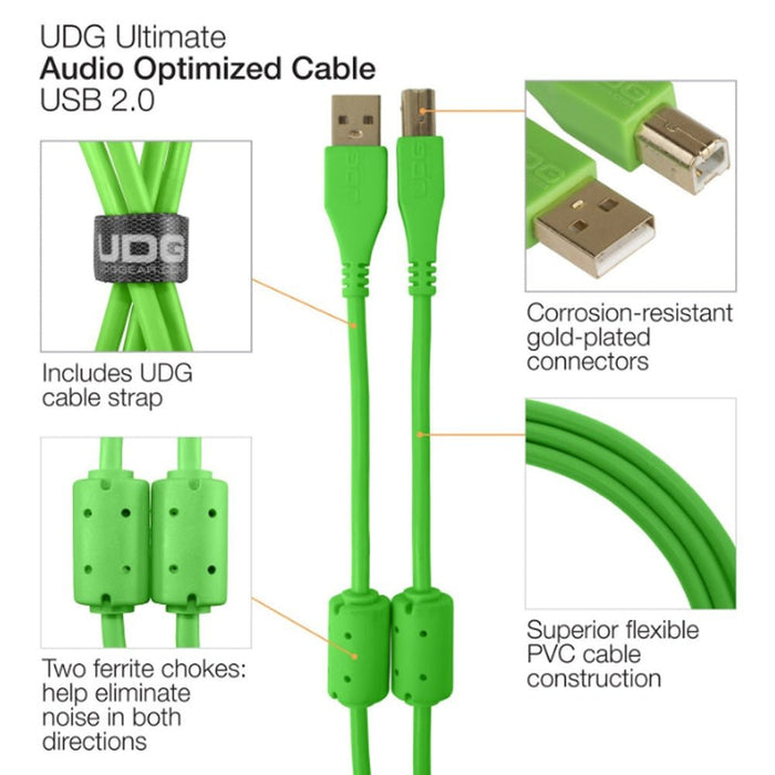 UDG Ultimate U95002 USB2 Cable A - B Green Straight 2m (63/C - U95002GR) - Gsus4