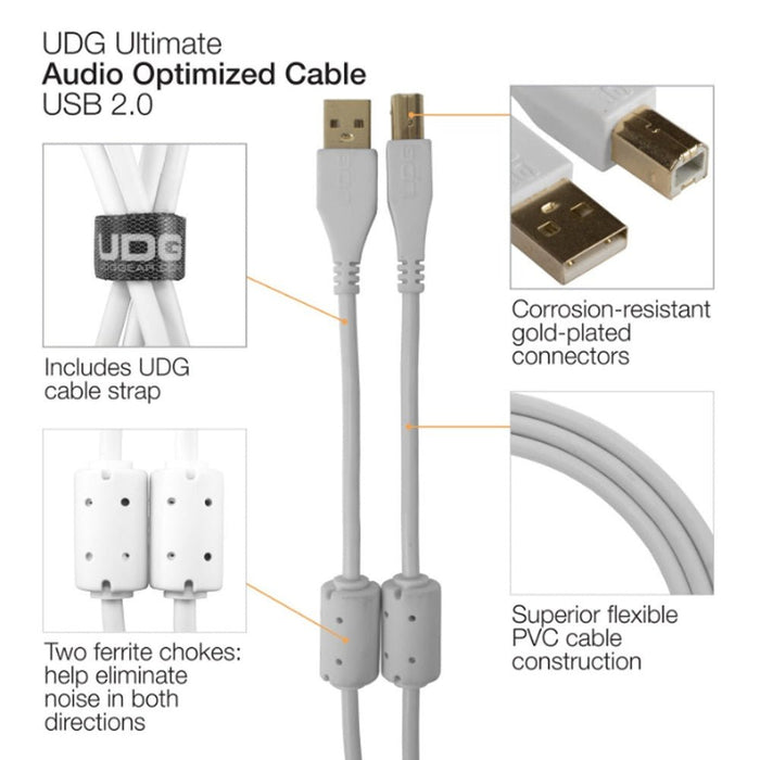 UDG Ultimate U95003 USB2 Cable A - B White Straight 3m (63/C - U95003WH) - Gsus4