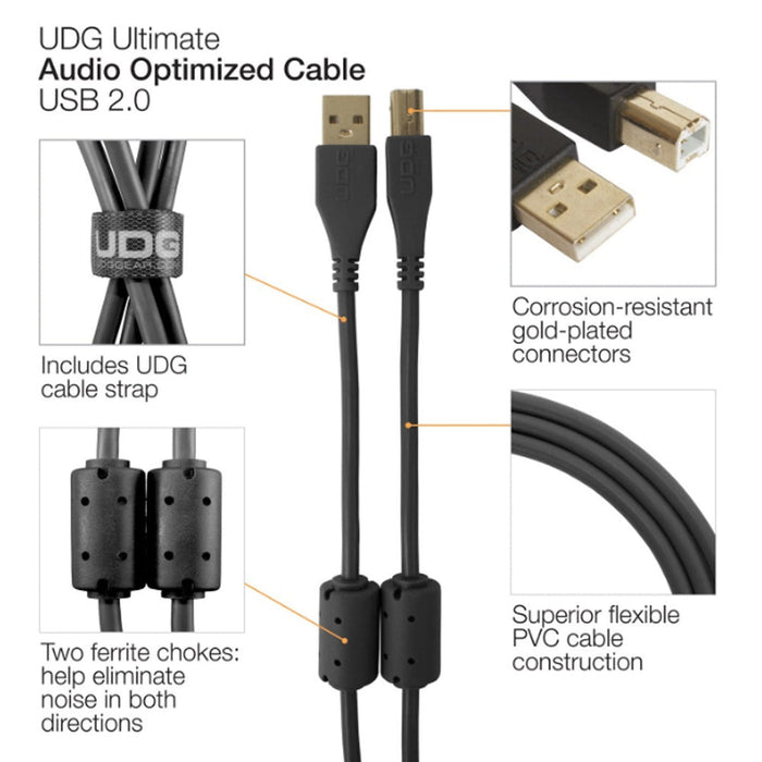 UDG Ultimate U95004 USB2 Cable A - B Black Angled 1m (63/C - U95004BL) - Gsus4