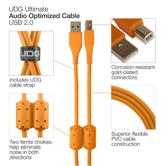 UDG Ultimate U95004 USB2 Cable A - B Orange Angled 1m (63/C - U95004OR) - Gsus4