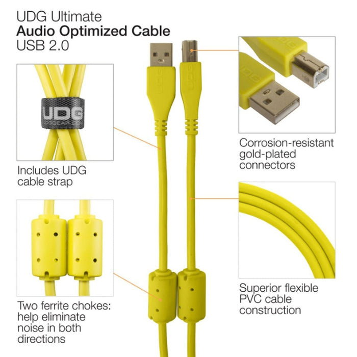 UDG Ultimate U95006 USB2 Cable A - B Yellow Angled 3m (63/C - U95006YL) - Gsus4
