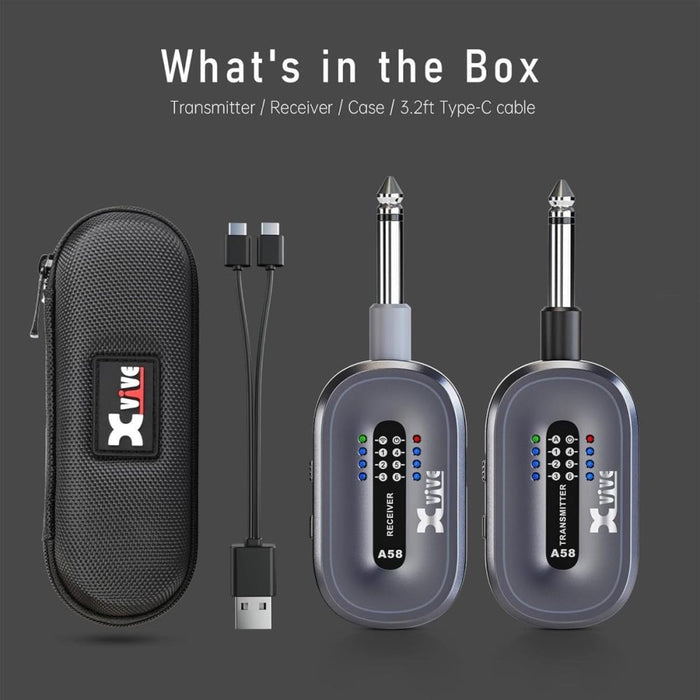 Xvive A58 Guitar Wireless System 5.8 GHz w/ Carry Case (Grey / Black) (352606) - Gsus4