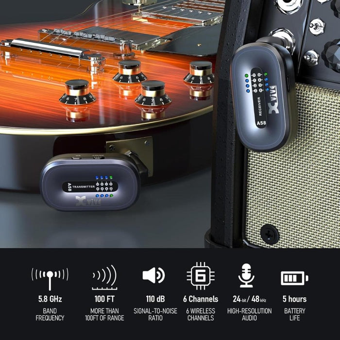 Xvive A58 Guitar Wireless System 5.8 GHz w/ Carry Case (Mahogany) (352628) - Gsus4
