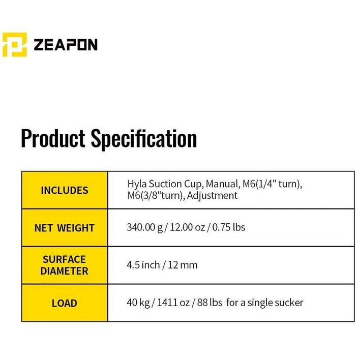 Zeapon 4.5" Hyla Suction Cup with M6 Screw(1/4" or 3/8") (Su450) - Gsus4