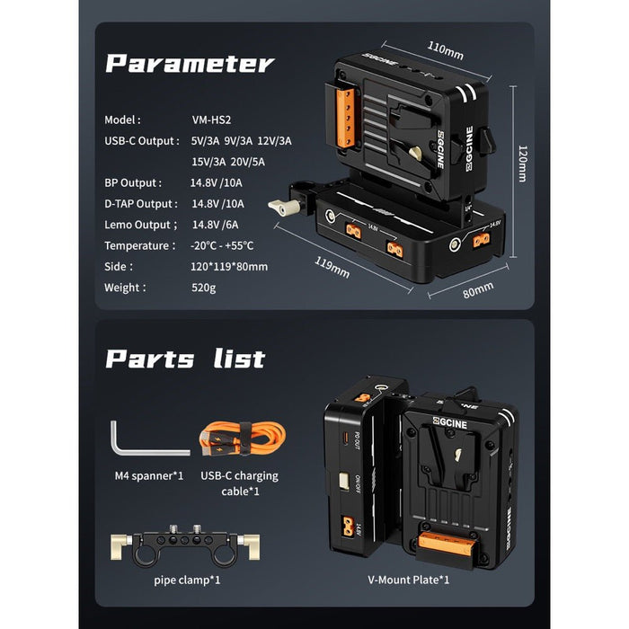 ZGCINE | VM - HS2 | Hot Swap / Shark Fin Dual Micro V Mount Battery Plate (VM-HS2) - Gsus4