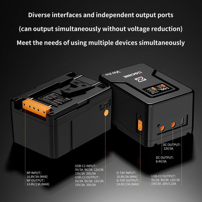 ZGCine | ZG - V99PRO | 99W V - Mount Battery | w/ PD100W, Multi - Ports & Smart Display (ZG-V99Pro-O) - Gsus4