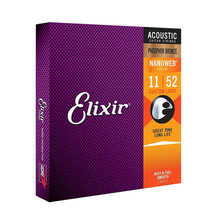 Elixir | Nanoweb | Acoustic Strings | Phosphor Bronze | Custom Light | Optional Spare Single String