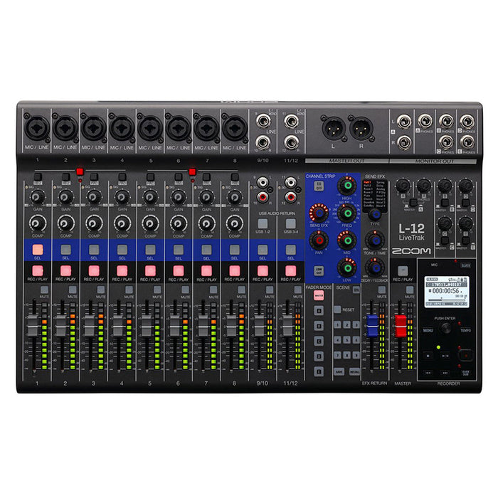 Zoom | LiveTrak L-12 | 12Ch Digital Mixer / Recorder | 14-in / 4-out USB Audio interface