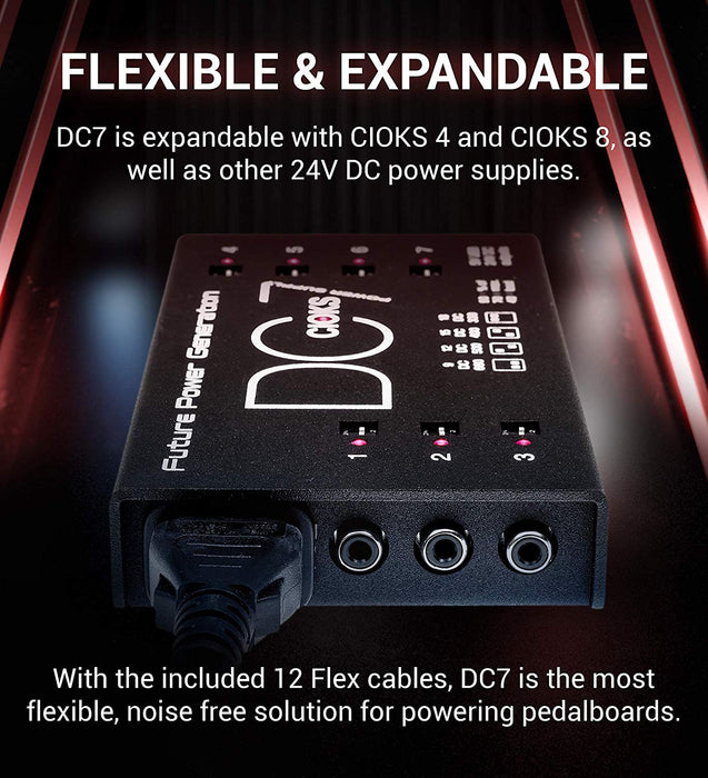 CIOKS | DC7 | Universal Pedal Power Supply | High Current & Low Profile | 7x 660mA 9V Outputs | w/ 24V & USB Output