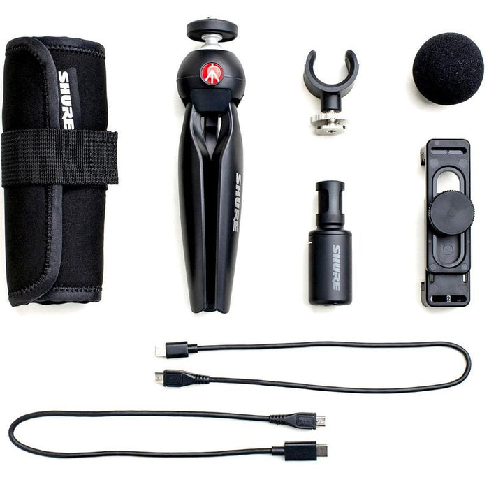 Shure | MV88+ Video Kit | w/ Phone Mount, Tripod, USB-C & Lightining Cable