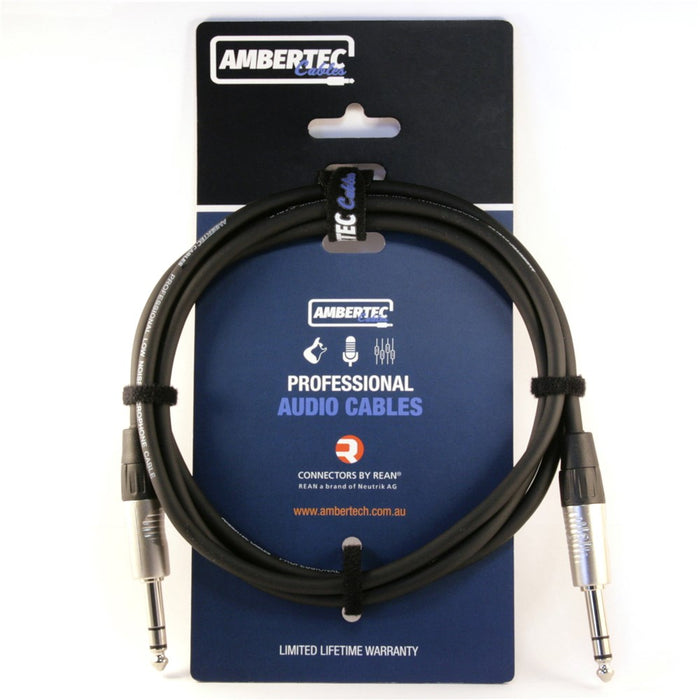 Ambertec | Balanced Stereo Audio Cable | 1/4" TRS to TRS Cable | Neutrik REAN Connectors | 3M