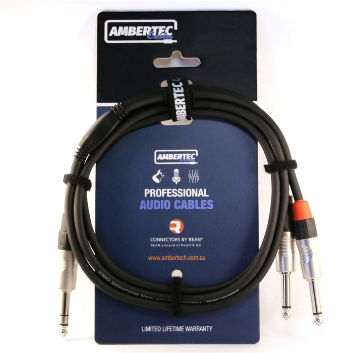 Ambertec | Y Cable | 1.5M REAN 6.35MM TRS Plug | 2 X 6.35MM TS Plug