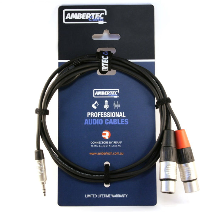 Ambertec | Y-Cable | 3.5mm TRS to Dual XLR Female | Neutrik REAN Connectors