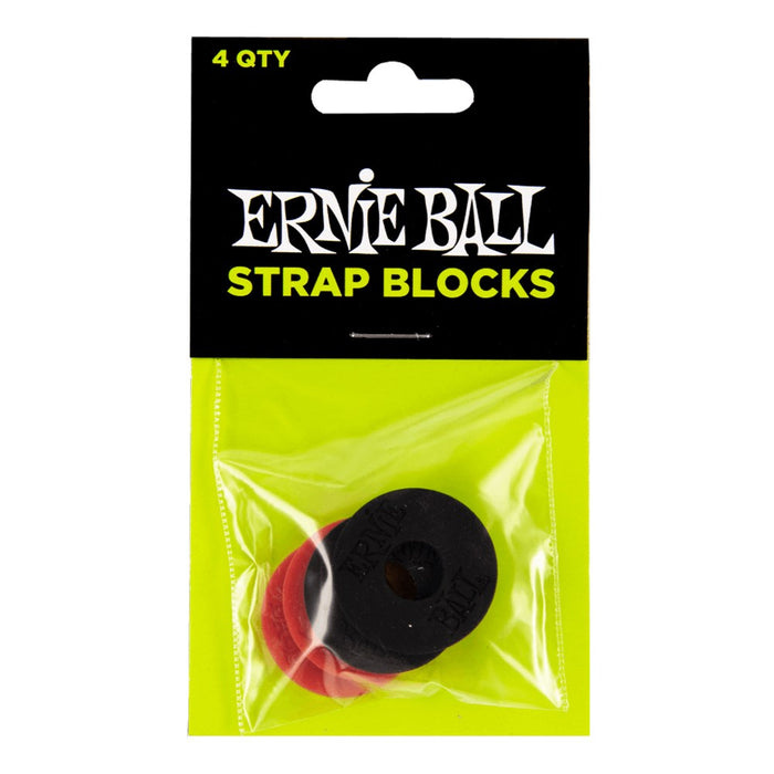 Ernie Ball | Strap Blocks | Rubber Strap Locks Set of 4 | 2 Black & 2 Red | P04603