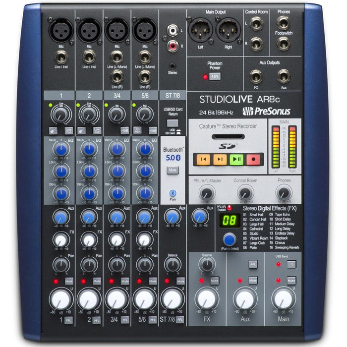 PreSonus | StudioLive AR8C | 8-Ch Mixer w/ Bluetooth & USB Multitrack Recording