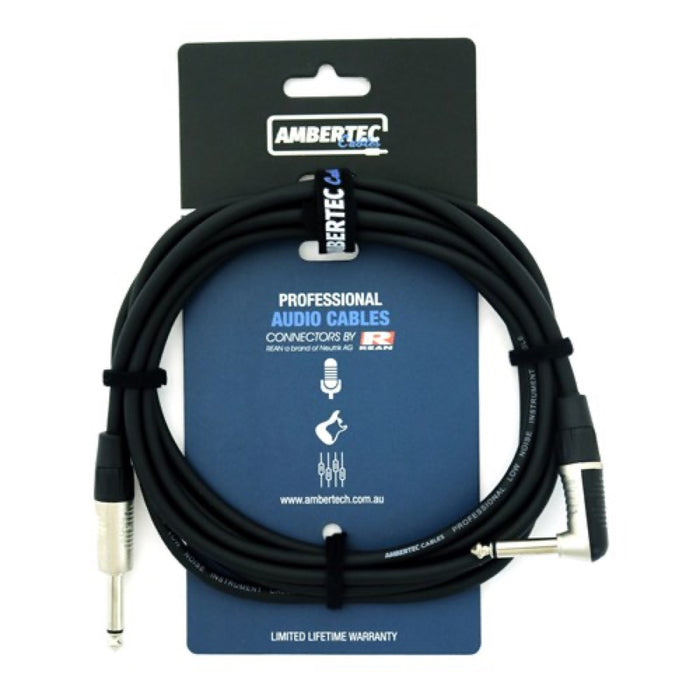 Ambertec | Instrument & Audio Cable | 1/4" TS to TS | Neutrik REAN Connectors | Right Angle Connector on one side
