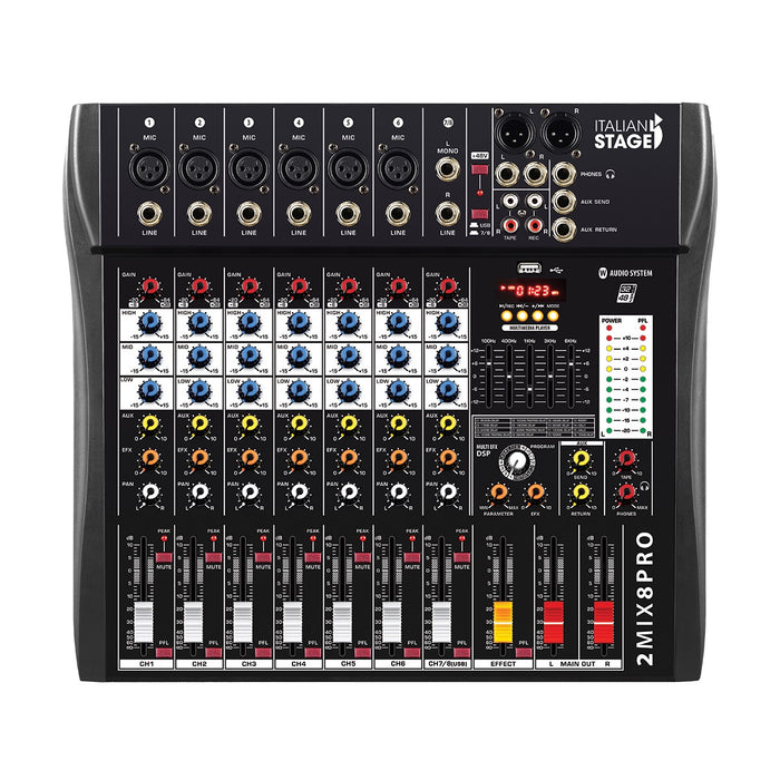 Italian Stage | IS2MIX8PRO | 8Ch AUDIO MIXER | w/ DSP FX, USB & Bluetooth Interface