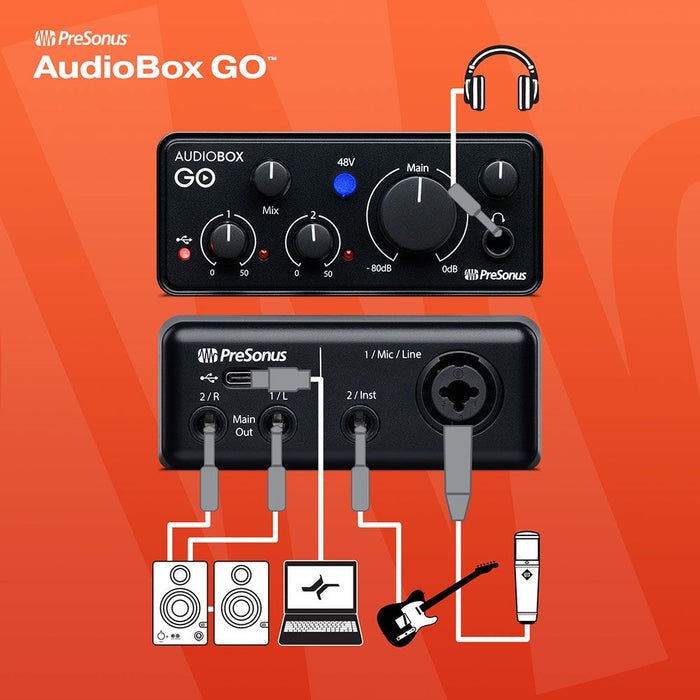 PreSonus | AudioBox GO | Portable USB-C Audio Interface | w/ XMAX-L Preamp
