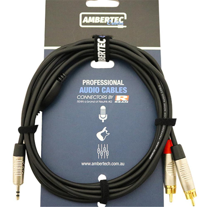 Ambertec | Y-Cable | 3.5mm TRS to 2x RCA | Aux Cable | Neutrik REAN Connectors