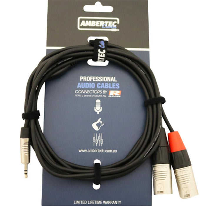 Ambertec | Y-Cable | 3.5mm TRS to Dual XLR Male | Neutrik REAN Connectors