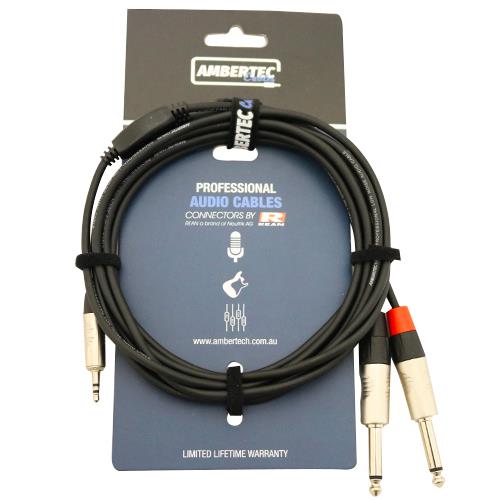 Ambertec | Y-Cable | 3.5mm TRS to Dual 1/4" TS | Stereo to Dual Mono | Neutrik REAN Connectors