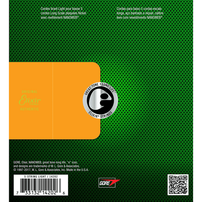 Elixir Nickel Plated Steel 5-String Bass Strings w/ NANOWEB Coating - Gsus4