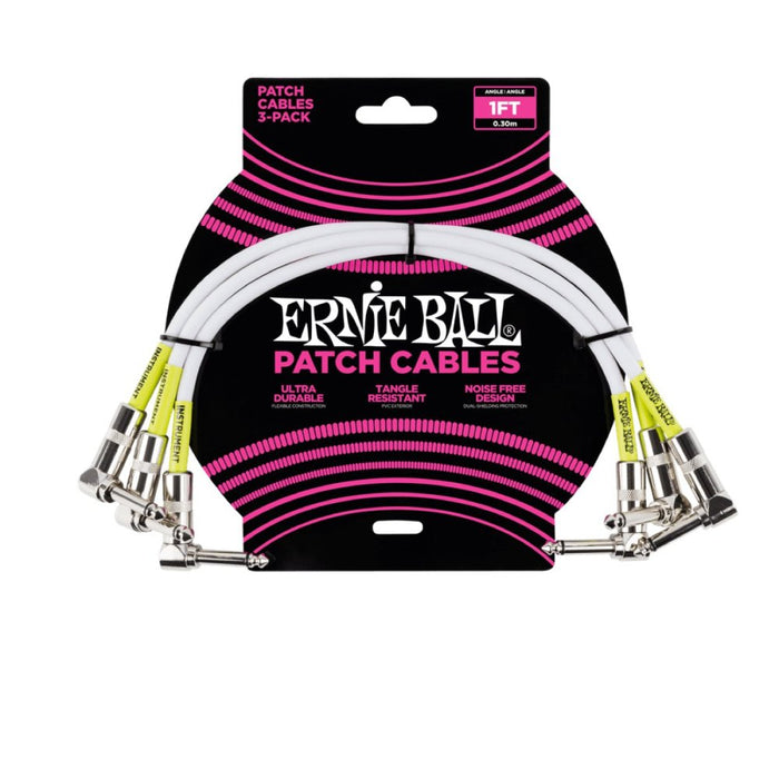 Ernie Ball | Angle / Angle Patch Cable | 30cm | 3 Pack | White | P06055 (P06055) - Gsus4