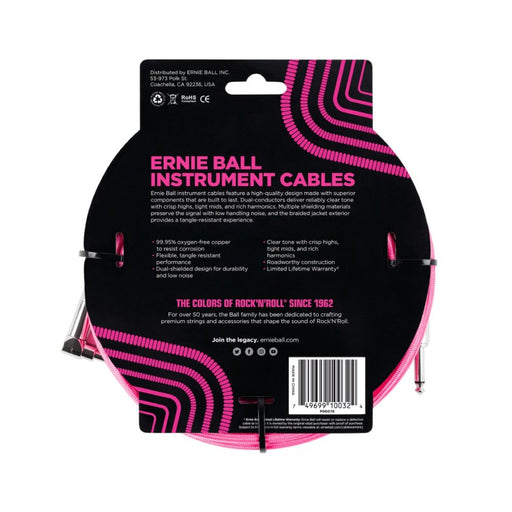 Ernie Ball | Braided Straight / Angle Instrument Cable | 3m | Neon Pink | P06078 (P06078) - Gsus4