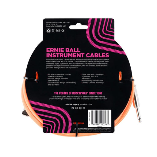 Ernie Ball | Braided Straight / Angle Instrument Cable | 5.5m | Neon Orange | P06084 (P06084) - Gsus4