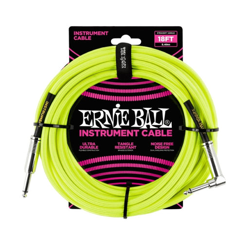 Ernie Ball | Braided Straight / Angle Instrument Cable | 5.5m | Neon Yellow | P06085 (P06085) - Gsus4