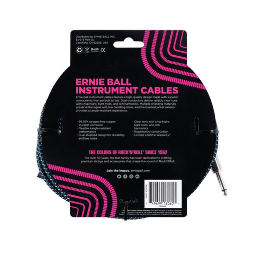 Ernie Ball | Braided Straight / Angle Instrument Cable | 7.5m | Black / Blue | P06060 (P06060) - Gsus4
