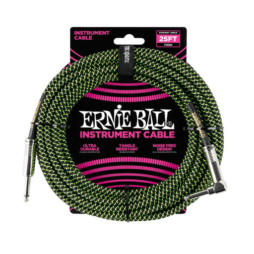 Ernie Ball | Braided Straight / Angle Instrument Cable | 7.5m | Black / Green | P06066 (P06066) - Gsus4