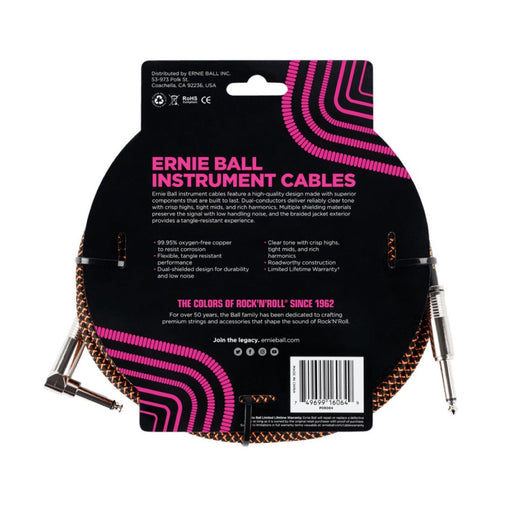 Ernie Ball | Braided Straight / Angle Instrument Cable | 7.5m | Black / Orange | P06064 (P06064) - Gsus4