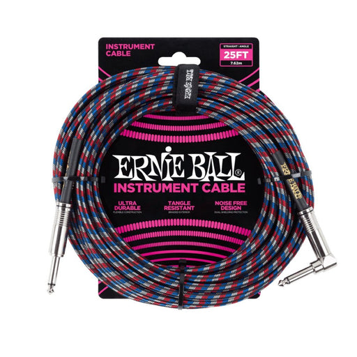 Ernie Ball | Braided Straight / Angle Instrument Cable | 7.5m | Black / Red / Blue / White | P06063 (P06063) - Gsus4