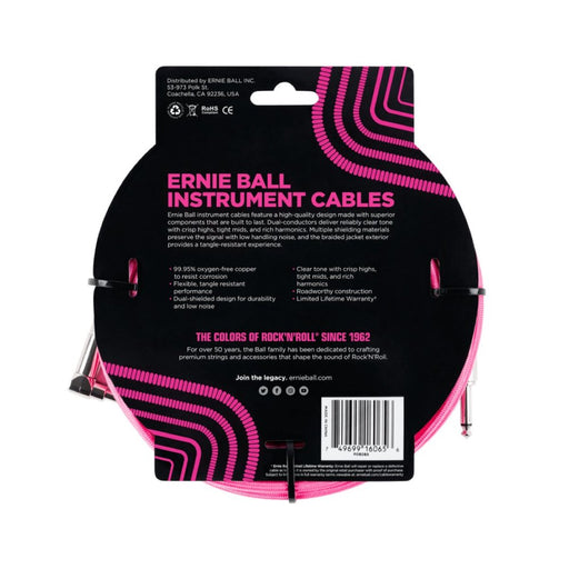 Ernie Ball | Braided Straight / Angle Instrument Cable | 7.5m | Neon Pink | P06065 (P06065) - Gsus4
