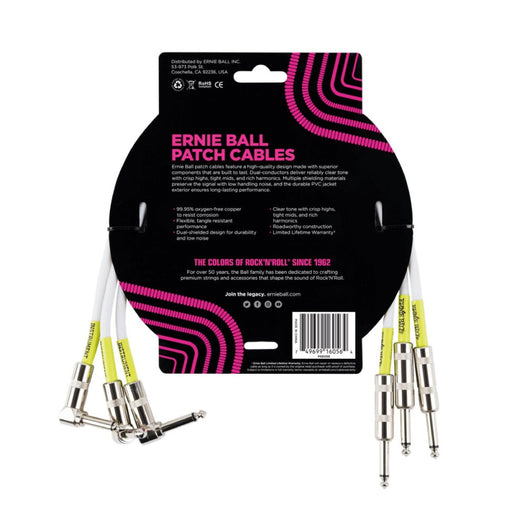 Ernie Ball | Straight / Angle Patch Cable | 45cm | 3 Pack | White | P06056 (P06056) - Gsus4