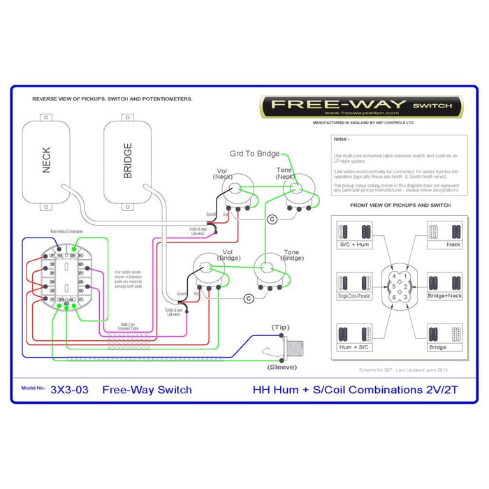 Free - Way | Pickup Switch | 3+3 Position Multi Switch | Fits Les Paul, PRS & 335 - Style Guitars (3x3 - 03) - Gsus4