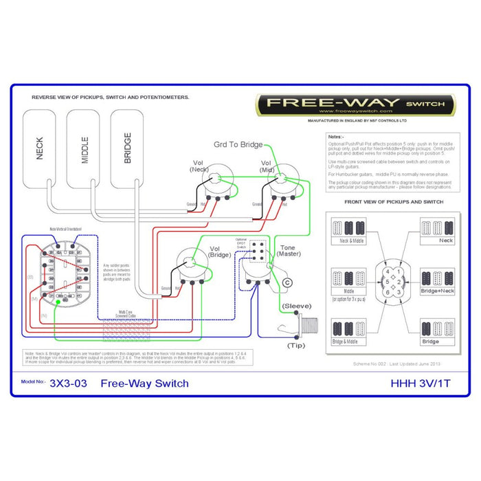 Free - Way | Pickup Switch | 3+3 Position Multi Switch | Fits Les Paul, PRS & 335 - Style Guitars (3x3 - 03) - Gsus4