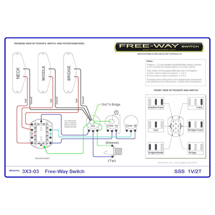 Free - Way | Pickup Switch | 3+3 Position Multi Switch | Fits Les Paul, PRS & 335 - Style Guitars (3x3 - 03) - Gsus4