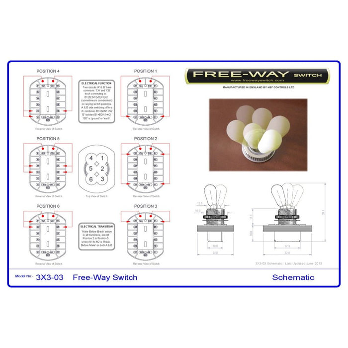Free - Way | Pickup Switch | 3+3 Position Multi Switch | Fits Les Paul, PRS & 335 - Style Guitars (3x3 - 03) - Gsus4