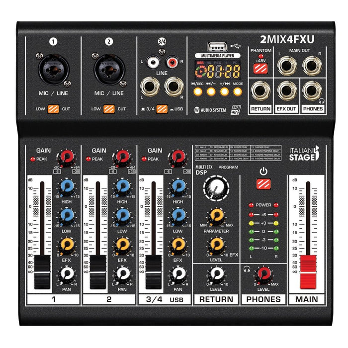 Italian Stage | 2MIX4FXU | 4Ch AUDIO MIXER | w/ DSP FX, USB & Bluetooth Interface (IS2MIX4FXU) - Gsus4