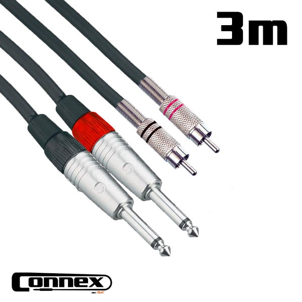 Connex | JMRC-3T | Pro RCA to Jack Cable Male to Male | Twin | 3m