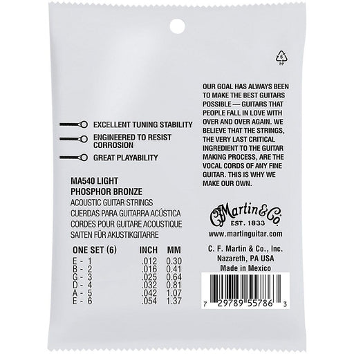 Martin | MA540 | SP 92/8 | Light Phosphor Bronze | Acoustic Guitar Strings | 12 - 54 (MAN - MA540) - Gsus4