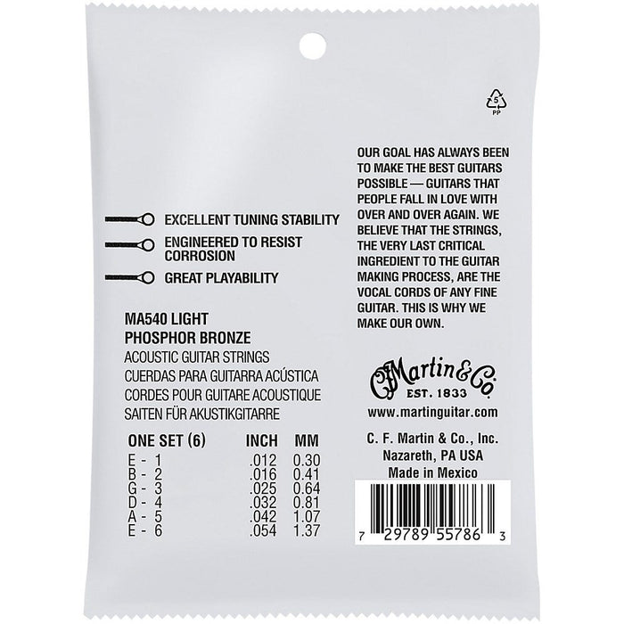 Martin | MA540 | SP 92/8 | Light Phosphor Bronze | Acoustic Guitar Strings | 12 - 54 (MAN - MA540) - Gsus4