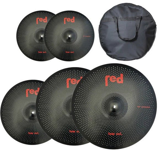 Red Cymbals | Low Volume Series | 5 Piece Cymbal Set | 14/16/18/20 | with 20" Bag (Red_Low_Set_14/16/18/20_Black) - Gsus4