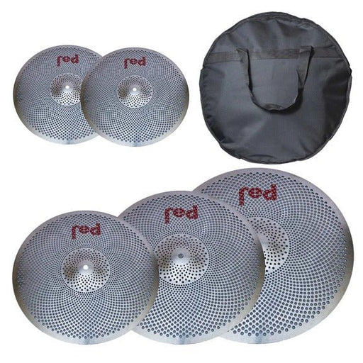 Red Cymbals | Low Volume Series | 5 Piece Cymbal Set | 14/16/18/20 | with 20" Bag (Red_Low_Set_14/16/18/20_Silver) - Gsus4