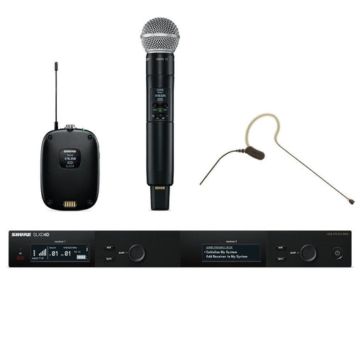 SHURE | SLX - D | SLXD124/153/SM58 | 2Ch Wireless System w/ 1x SLXD2/SM58 Handheld Mic, SLXD1 Body Pack & MX153 Headset Mic (SHR - SLXD124DM3L57 - Black) - Gsus4